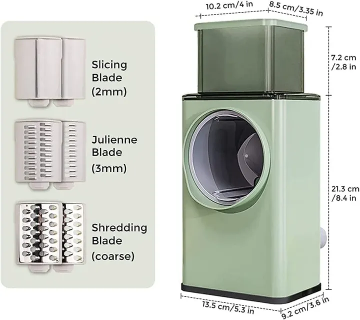 Rotary Drum Cutter and Slicer, 3 in 1 Manual Vegetable Cutter Slicer and Peeler, Fruit and Vegetable Cutter and Chopper, for Cucumber, Carrot, Potato and Cheese